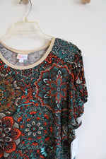 NEW LuLaRoe Olive Blue & Orange Geometric Floral Shirt | 2XL
