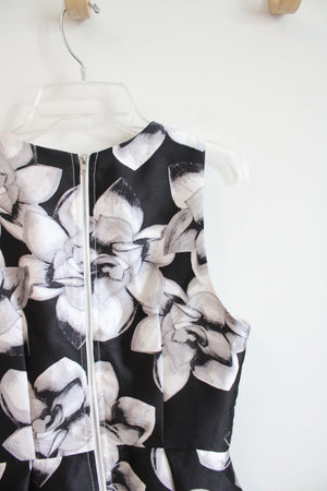 NEW Gracia Black & Gray Floral Flare High-Low Dress | S