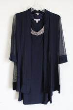 NEW Dressbarn Dark Navy Blue Dress & Cardigan Set | 4