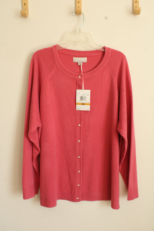 Carolyn Taylor Pink Cardigan sweater with Faux Pearl Buttons | 3XL