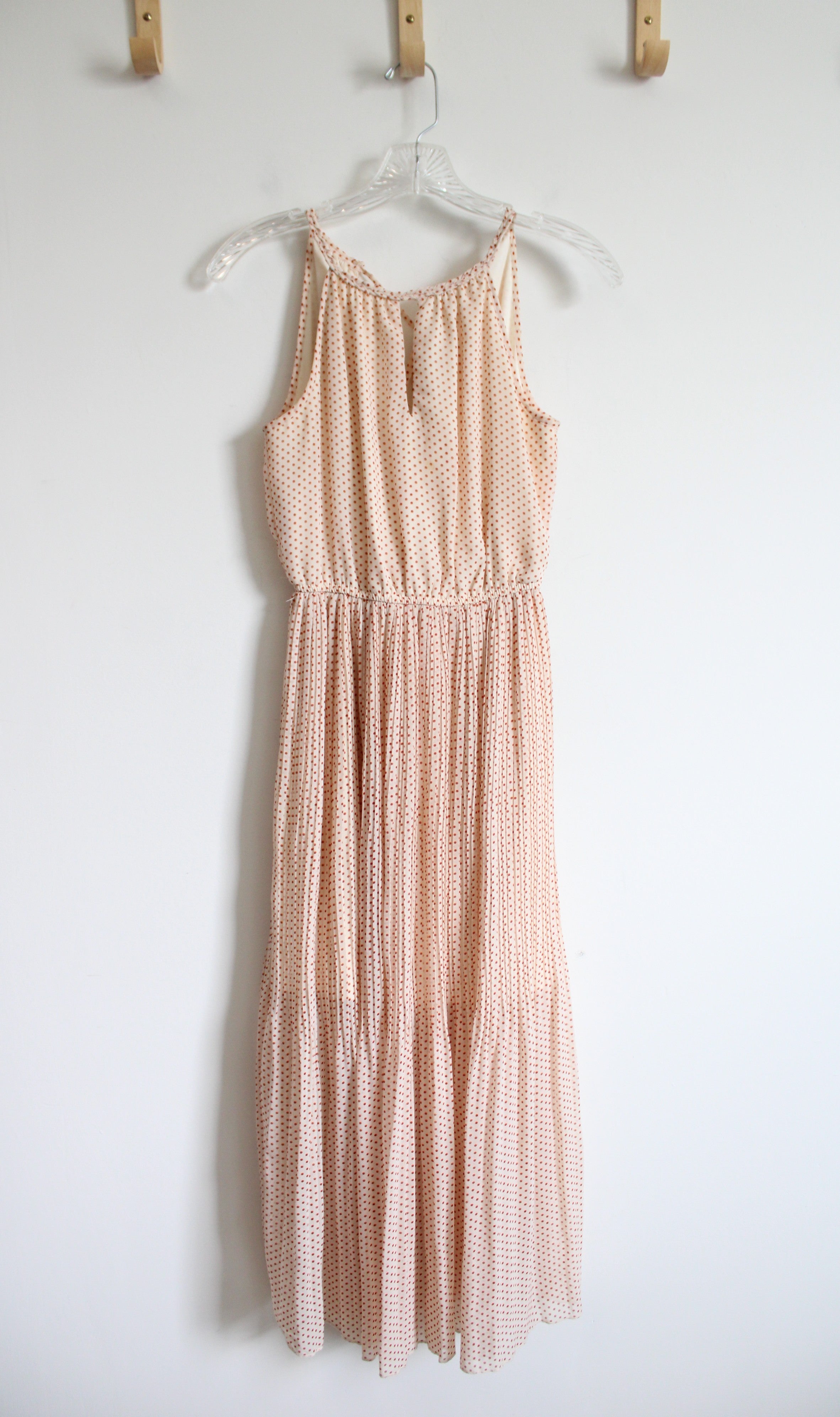 Maison Jules Cream & Red Dotted Pleated Dress | XS
