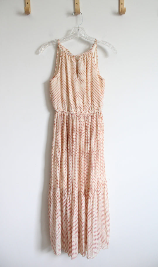 Maison Jules Cream & Red Dotted Pleated Dress | XS