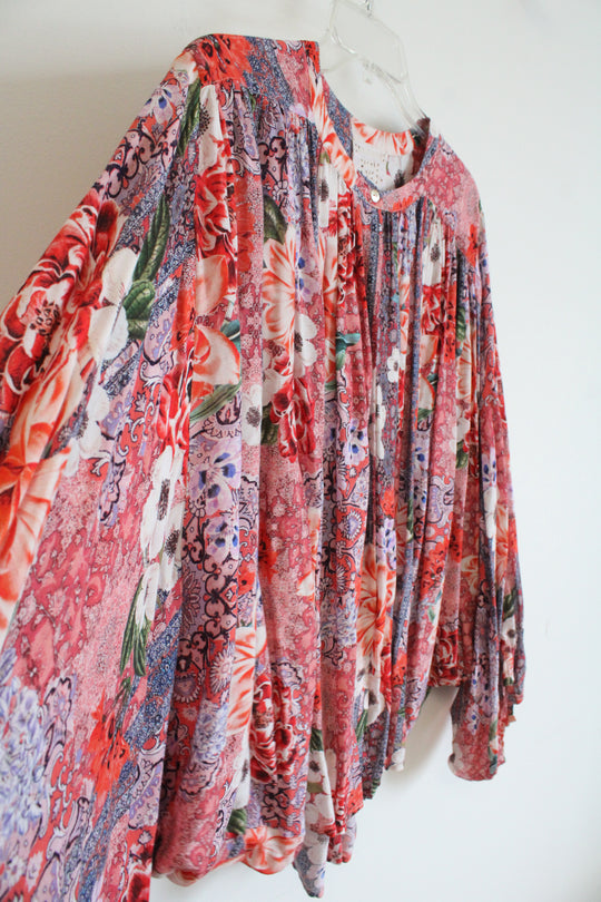 Johnny Was Jade Ingrid Flowy Pink Floral Button Down Top | L