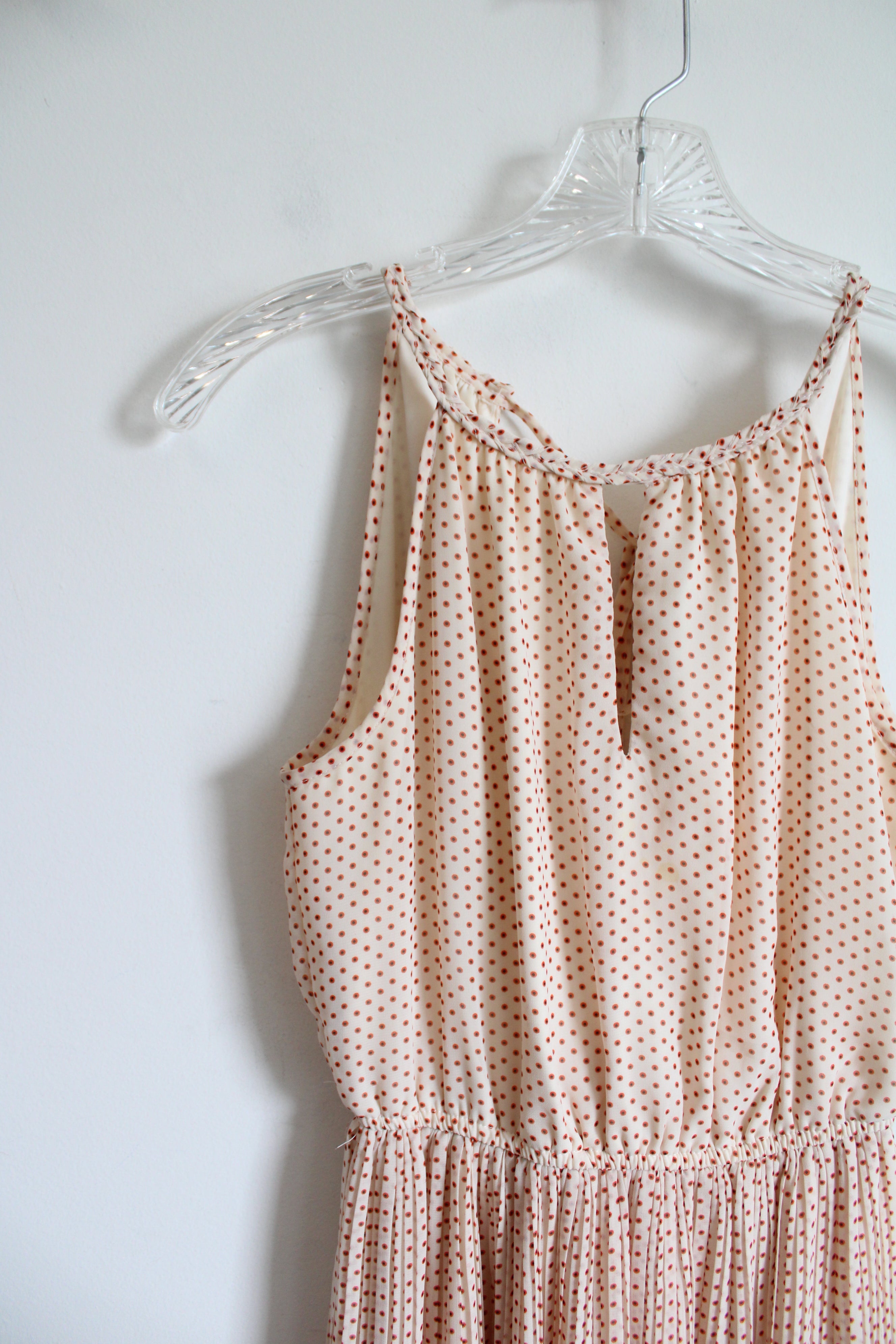 Maison Jules Cream & Red Dotted Pleated Dress | XS