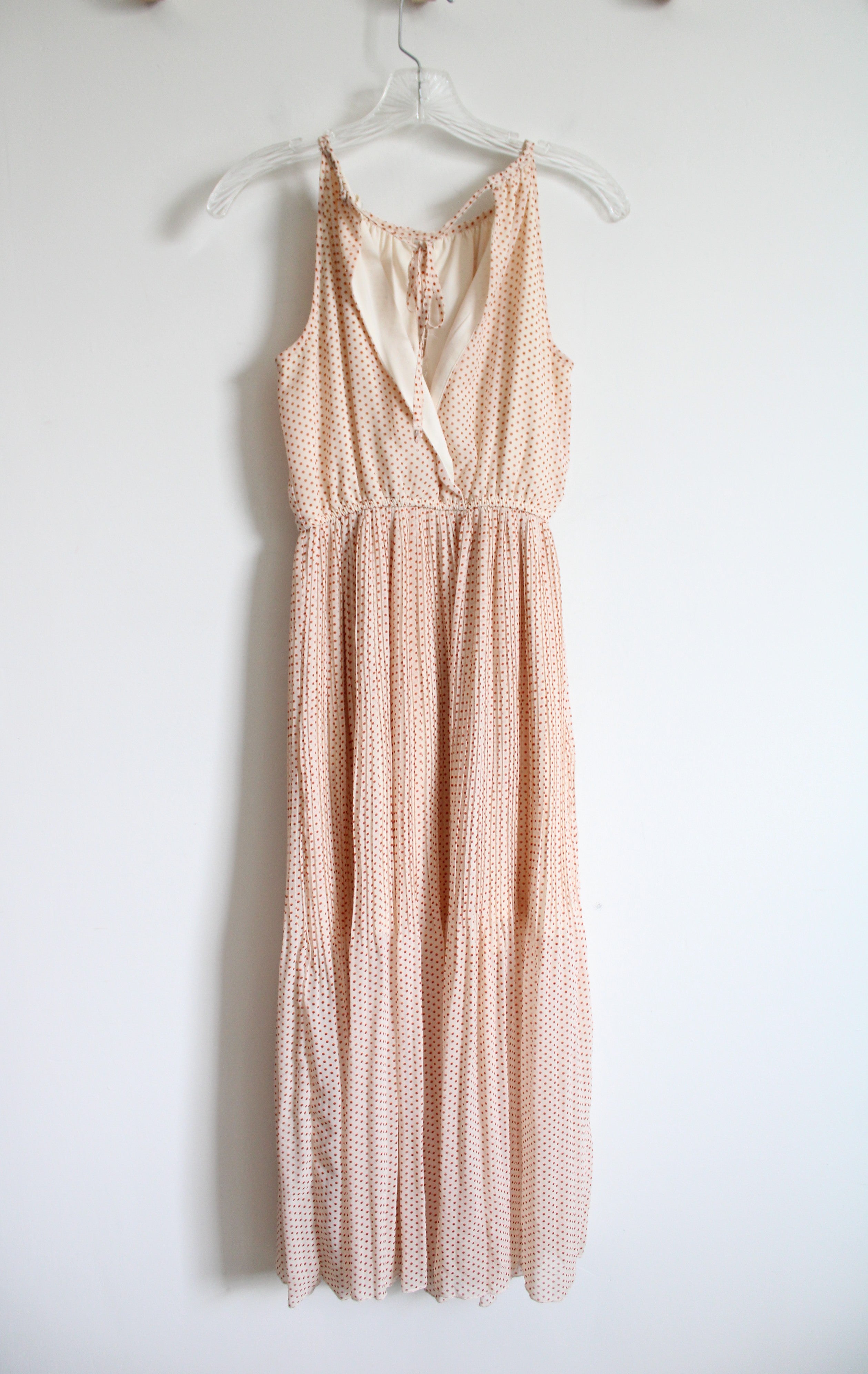 Maison Jules Cream & Red Dotted Pleated Dress | XS