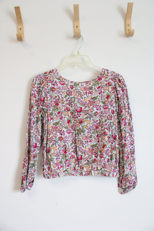 NEW LOFT Light Blue Pink & Green Floral Long Sleeved Top | XXS Petite