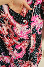 NEW Dana Buchman Pink and Blue Baroque Scroll Floral Wrap Top | XL