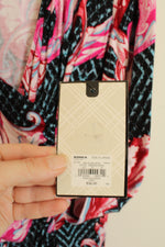 NEW Dana Buchman Pink and Blue Baroque Scroll Floral Wrap Top | XL