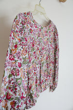 NEW LOFT Light Blue Pink & Green Floral Long Sleeved Top | XXS Petite