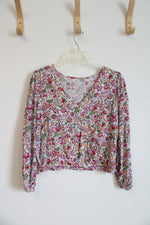 NEW LOFT Light Blue Pink & Green Floral Long Sleeved Top | XXS Petite