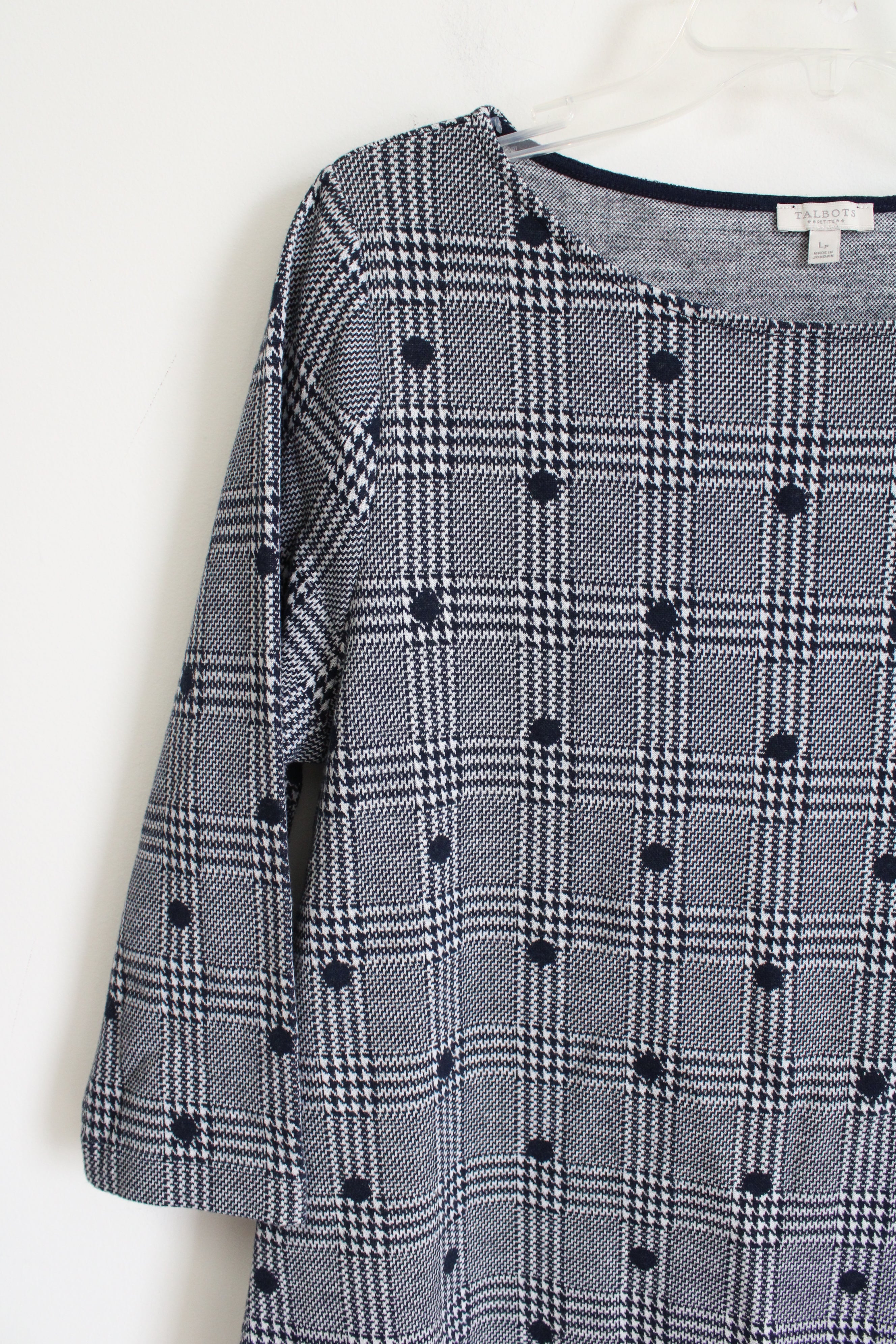 Talbots Navy Blue White Houndstooth Long Sleeved Shirt | L Petite