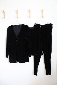 Denim & Co. Black Velvet 3-Piece Top & Pants Set | 1X