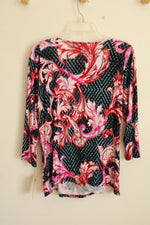NEW Dana Buchman Pink and Blue Baroque Scroll Floral Wrap Top | XL