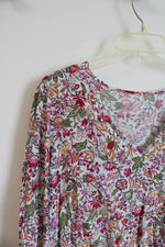 NEW LOFT Light Blue Pink & Green Floral Long Sleeved Top | XXS Petite