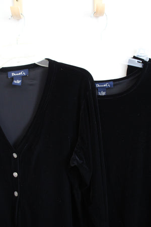 Denim & Co. Black Velvet 3-Piece Top & Pants Set | 1X