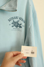 NEW Ocean Current Light Blue Bethany beach Delaware Graphic Quarter Zip Sweatshirt | L