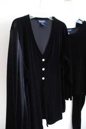 Denim & Co. Black Velvet 3-Piece Top & Pants Set | 1X