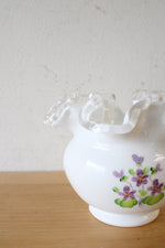 Vintage Fenton "Violets In The Snow" Milk Glass Vase