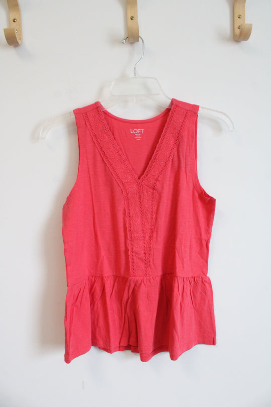 NEW LOFT Pink Floral Lace Peplum Tank Top | XXS Petite