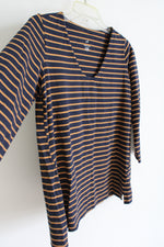 J.Jill Forward Seam Tee Navy Blue Brown Striped Shirt | S