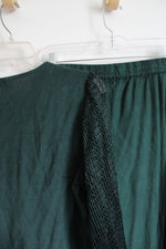 Jewel Queen Vintage Emerald Green Embroidered Sheer Sleeve Top & Pants Set | XL