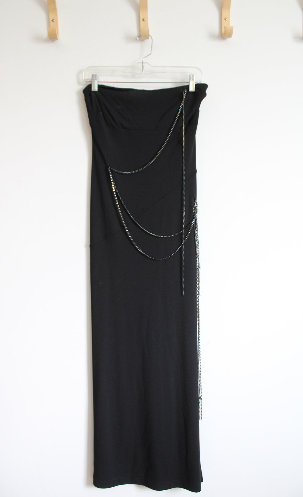 Nicole Miller Chain Black Fitted Strapless Maxi Dress | 6
