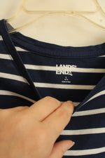 Lands End Navy Blue and White Cotton Striped Long Sleeved Shirt | L