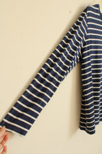Lands End Navy Blue and White Cotton Striped Long Sleeved Shirt | L