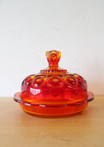Vintage L.E. Smith Moon & Stars Amberina Round Butter Dish
