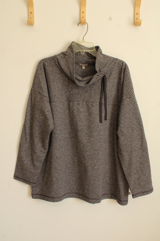 Talbots Gray Striped Cowl Neck Long sleeve Pullover Sweater | XL