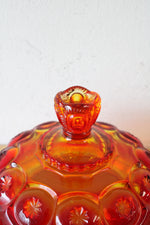 Vintage L.E. Smith Moon & Stars Amberina Round Butter Dish