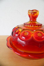 Vintage L.E. Smith Moon & Stars Amberina Round Butter Dish