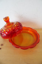 Vintage L.E. Smith Moon & Stars Amberina Round Butter Dish