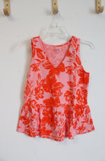 NEW LOFT Pink & Orange Floral Peplum Tank Top | XXS Petite