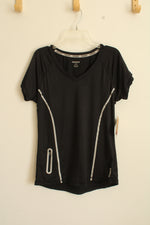 NEW Reebok Black Short Sleeve V-neck T-shirt with Reflective Piping | S