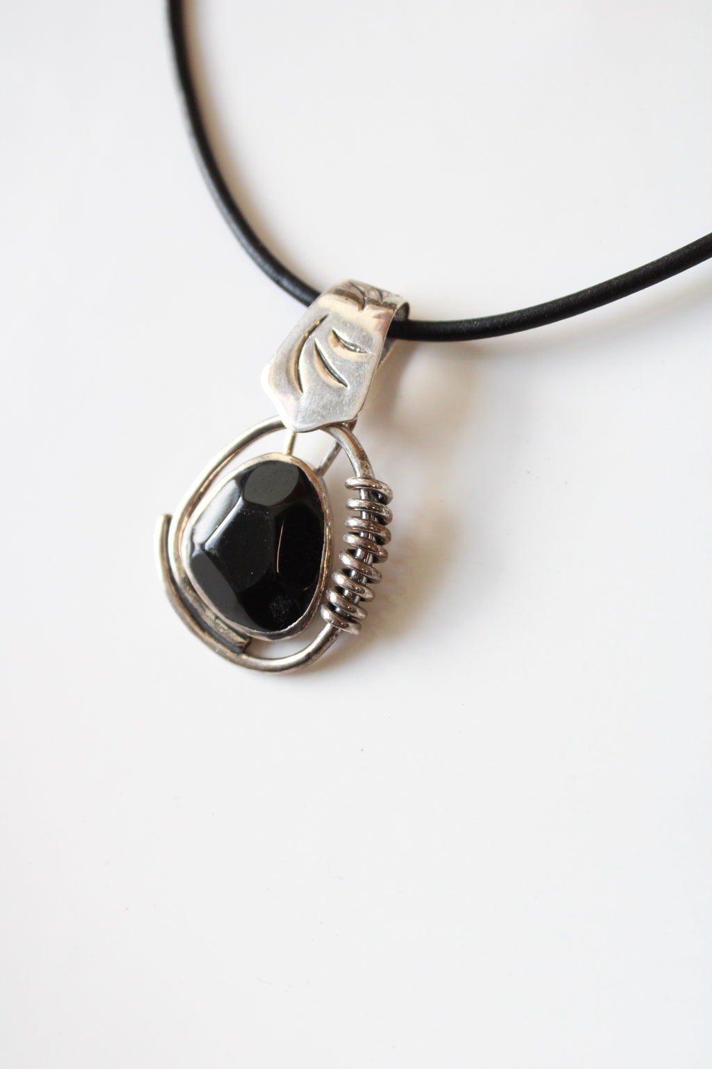 Onyx Sterling Silver Coil Pendant Necklace
