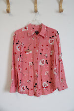 Talbots Pink Floral Button Down Silk Top | S