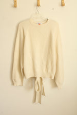 TENNE Off-White Wool & Cashmere Blend Long Sleeve Ribbed Knit Sweater with Open Back Tie | L