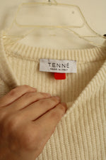 TENNE Off-White Wool & Cashmere Blend Long Sleeve Ribbed Knit Sweater with Open Back Tie | L