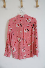 Talbots Pink Floral Button Down Silk Top | S