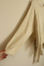 TENNE Off-White Wool & Cashmere Blend Long Sleeve Ribbed Knit Sweater with Open Back Tie | L