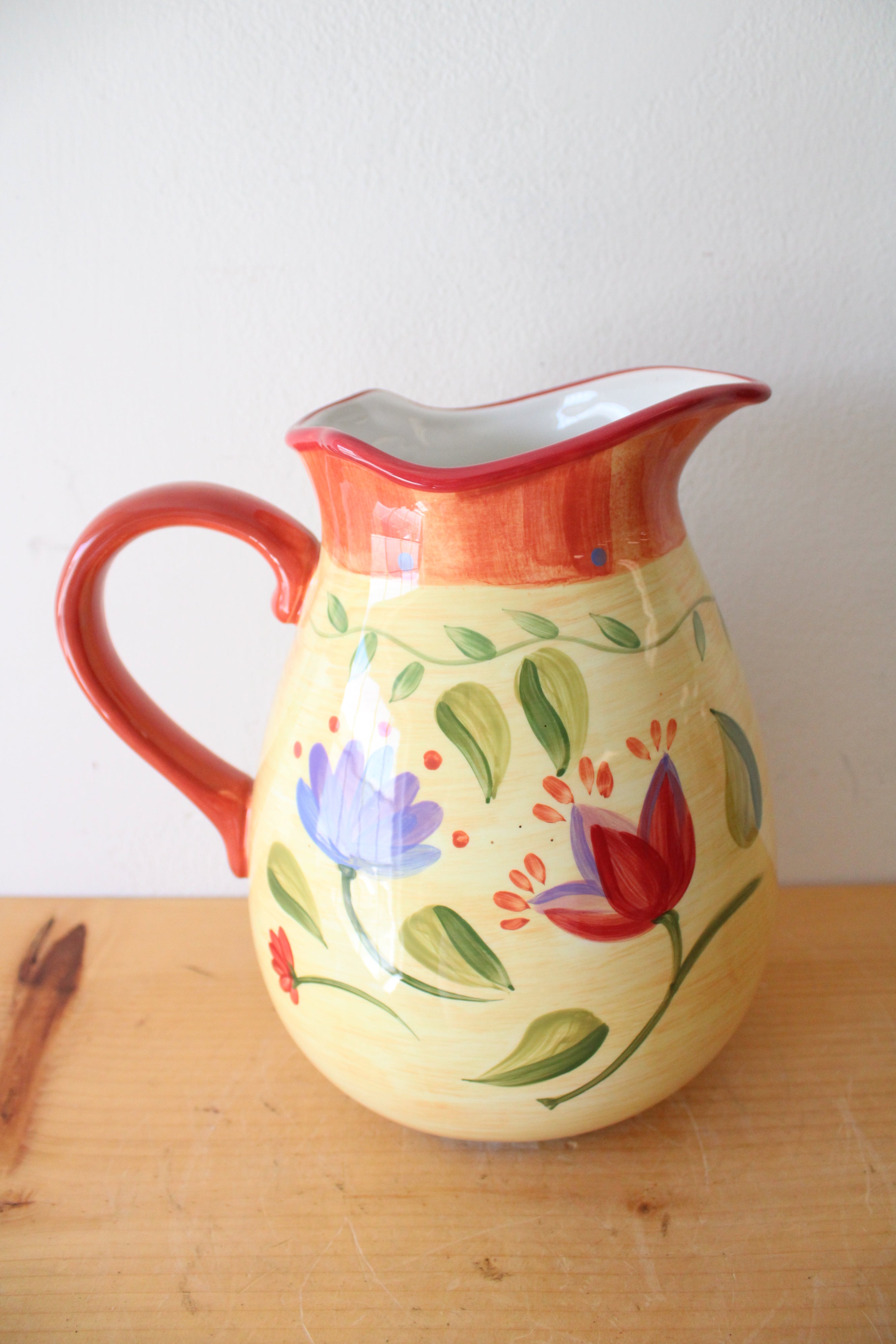 Pfaltzgraff Napoli Yellow & Red Floral Pitcher | 10"