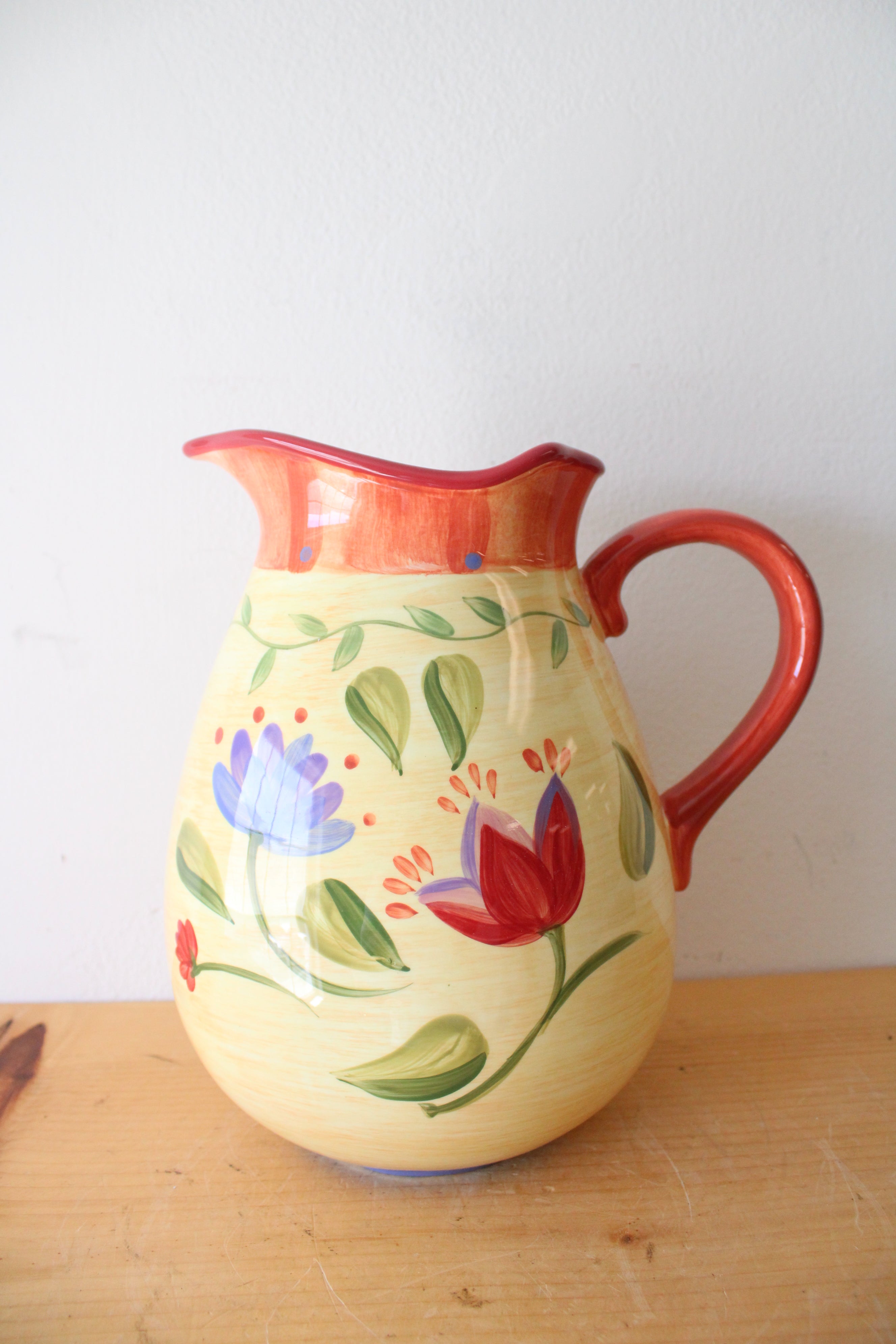Pfaltzgraff Napoli Yellow & Red Floral Pitcher | 10"