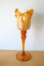 White Crystal Italian Blown Glass Mustard Yellow Candle Holder