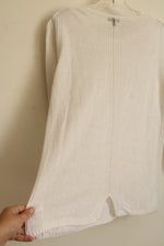 Talbots White Linen Cutout Knit Crew Neck 3Q Sleeve Top | M