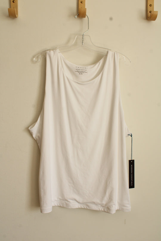 Tahari Essentials White Lined Tank Top | L