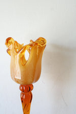 White Crystal Italian Blown Glass Mustard Yellow Candle Holder