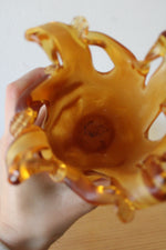 White Crystal Italian Blown Glass Mustard Yellow Candle Holder