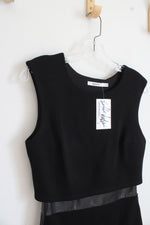 NEW Bailey 44 Black Layered Sheath Dress With Faux Leather Detail | S