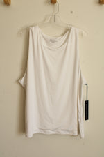 Tahari Essentials White Lined Tank Top | L